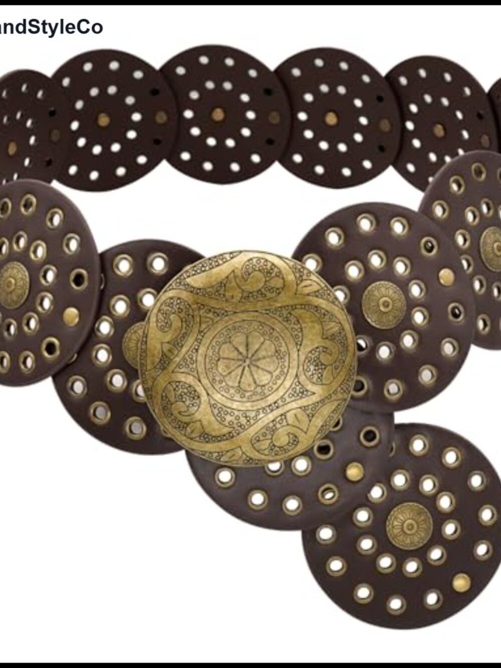 Wide Disc Belt for Women Boho Concho Leather Western Belt